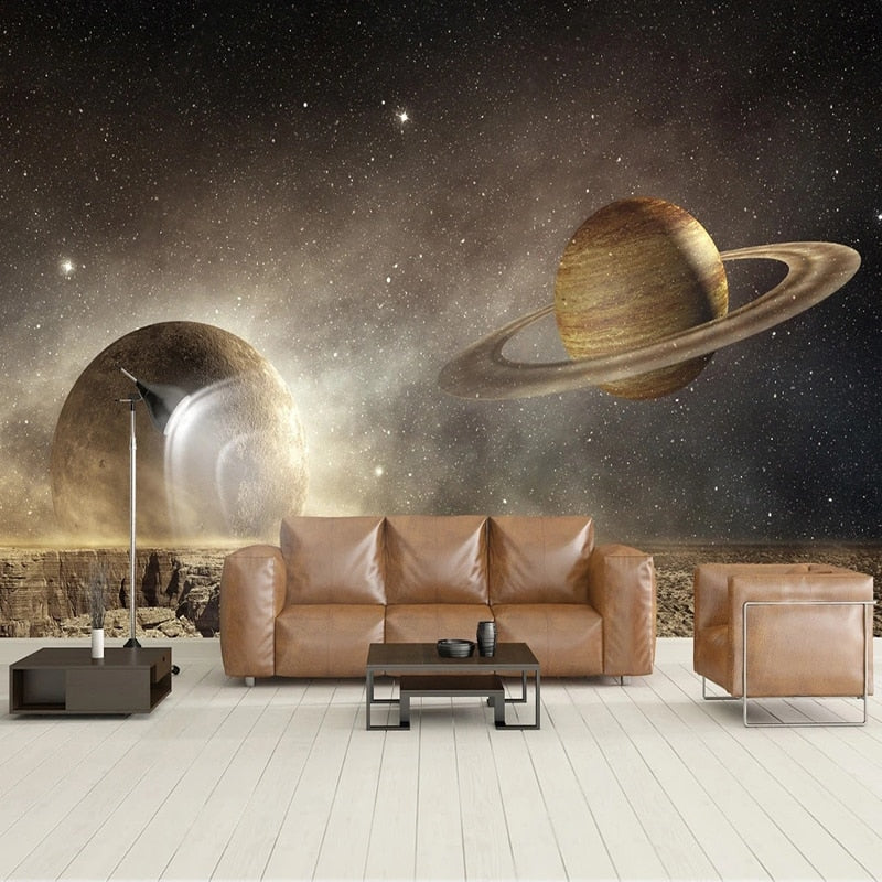 Planets in Space Fantasy Wallpaper Mural, Custom Sizes Available Wall Murals Maughon's Waterproof Canvas
