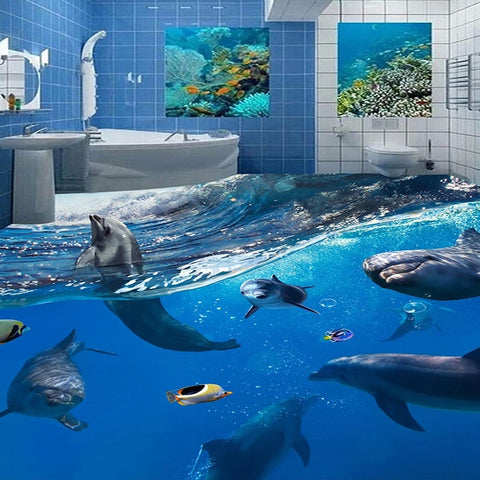Image of Pod of Dolphins Self Adhesive Floor Mural, Custom Sizes Available Floor Murals Maughon's