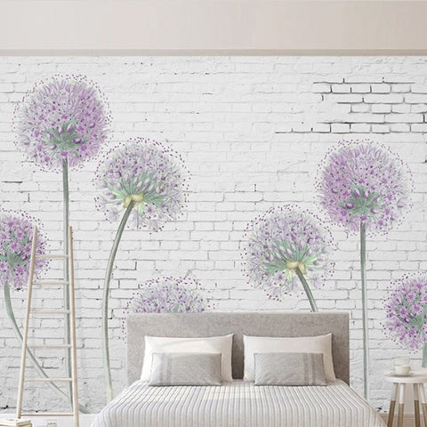 Image of Purple Allium On White Brick Background Wallpaper Mural, Custom Sizes Available Wall Murals Maughon's