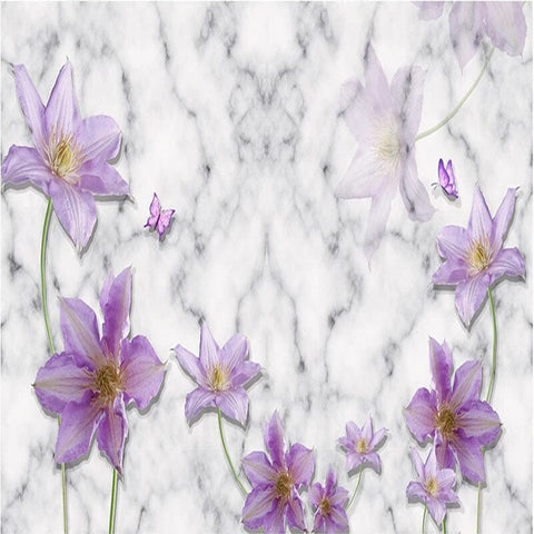 Image of Purple Flower With Marble Background Wallpaper Mural, Custom Sizes Available Wall Murals Maughon's