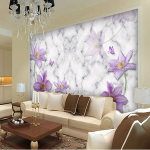 Purple Flower With Marble Background Wallpaper Mural, Custom Sizes Available