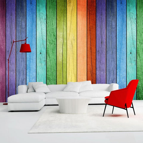 Image of Rainbow-colored Wood Board Wallpaper Mural, Custom Sizes Available Maughon's