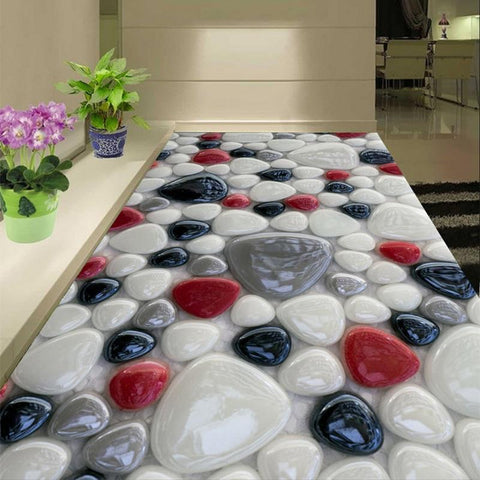 Image of Red, Black, Gray and White River Rock Self Adhesive Floor Mural, Custom Sizes Available Maughon's