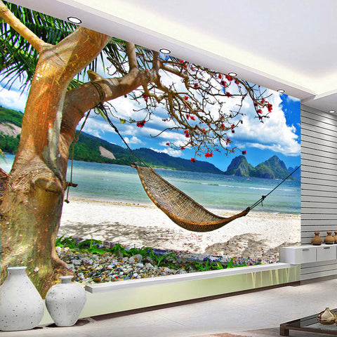 Image of Relaxing Hammock By the Ocean Wallpaper Mural, Custom Sizes Available Wall Murals Maughon's