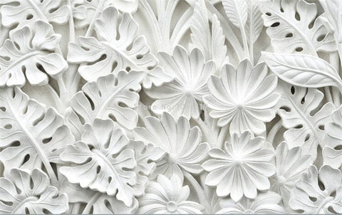 Image of Relief Sculpture White Leaves Wallpaper Mural, Custom Sizes Available Wall Murals Maughon's