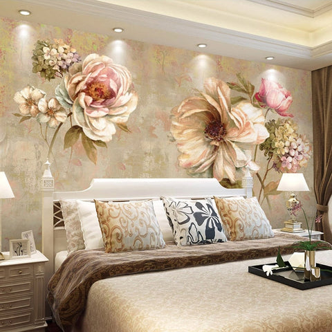 Image of Retro Floral Bouquets Wallpaper Mural, Custom Sizes Available Wall Murals Maughon's