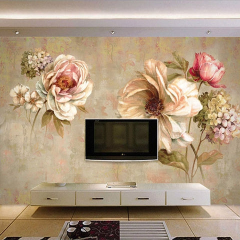 Image of Retro Floral Bouquets Wallpaper Mural, Custom Sizes Available Wall Murals Maughon's Waterproof Canvas