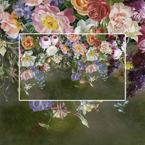 Image of Retro Hand Painted Roses and Flowers Wallpaper Mural, Custom Sizes Available Wall Murals Maughon's