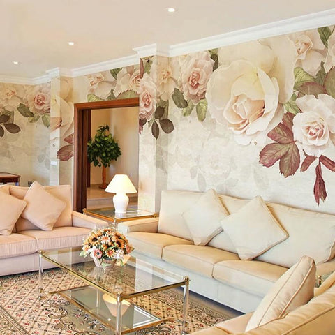 Image of Retro Light Pink Roses Wallpaper Mural, Custom Sizes Available Household-Wallpaper Maughon's