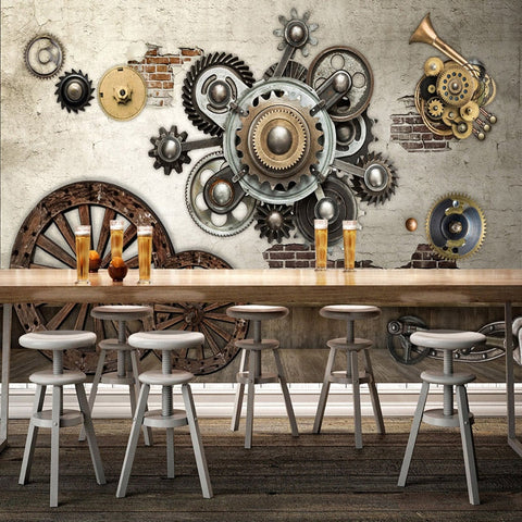 Image of Retro Mechanical Gear Wallpaper Mural, Custom Sizes Available Wall Murals Maughon's