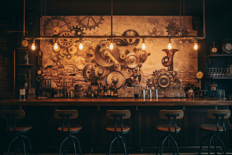 Image of Retro Mechanical Gears With Brick Wall Wallpaper Mural, Custom Sizes Available
