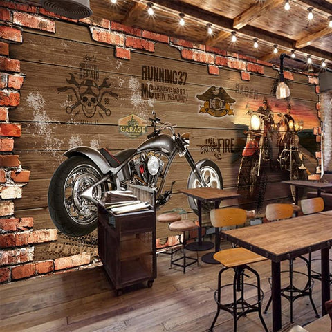 Image of Retro Motorcycle Brick Wall Wallpaper Mural, Custom Sizes Available Household-Wallpaper Maughon's
