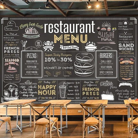 Image of Retro Restaurant Menu Board Wallpaper Mural, Custom Sizes Available Maughon's