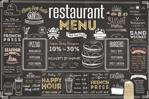Image of Retro Restaurant Menu Board Wallpaper Mural, Custom Sizes Available Maughon's