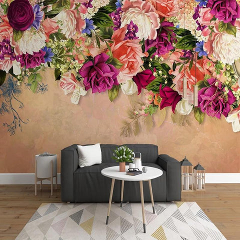Image of Retro Roses Garland Wallpaper Mural, Custom Sizes Available Household-Wallpaper Maughon's