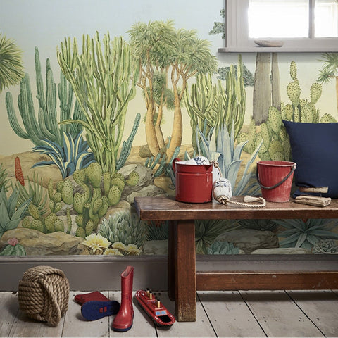 Image of Retro Water Color Cacti Wallpaper Mural, Custom Sizes Available Wall Murals Maughon's