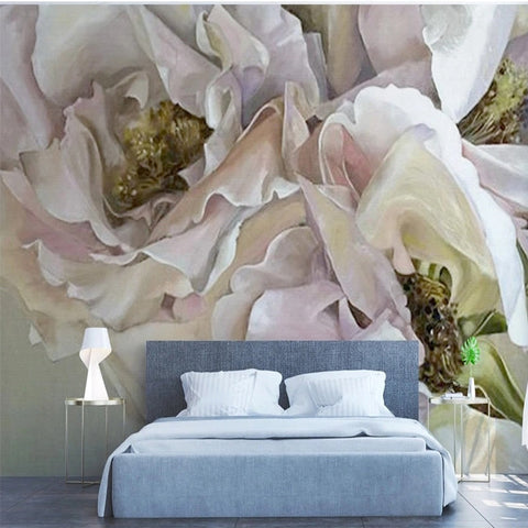 Image of Retro White Rose Wallpaper Mural, Custom Sizes Available Wall Murals Maughon's
