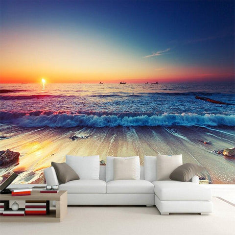 Image of Romantic Beach Sunset Landscape Wallpaper Mural, Custom Sizes Available Maughon's