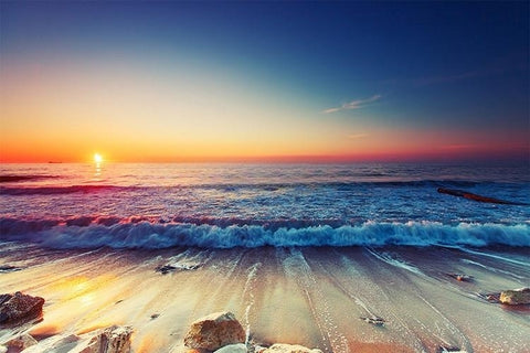 Image of Romantic Beach Sunset Landscape Wallpaper Mural, Custom Sizes Available