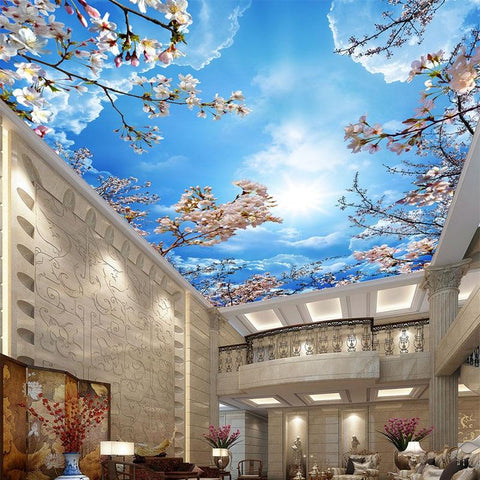 Image of Romantic Blue Sky with Cherry Blossoms Ceiling Mural, Custom Sizes Available Maughon's