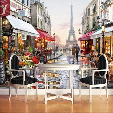 Image of Romantic Paris With Eiffel Tower Wallpaper Mural, Custom Sizes Available Wall Murals Maughon's