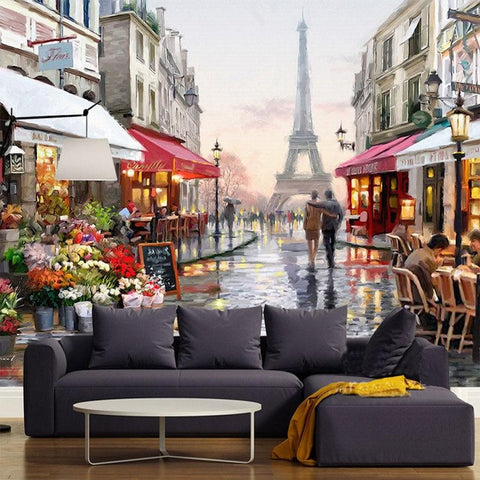 Image of Romantic Paris With Eiffel Tower Wallpaper Mural, Custom Sizes Available Wall Murals Maughon's