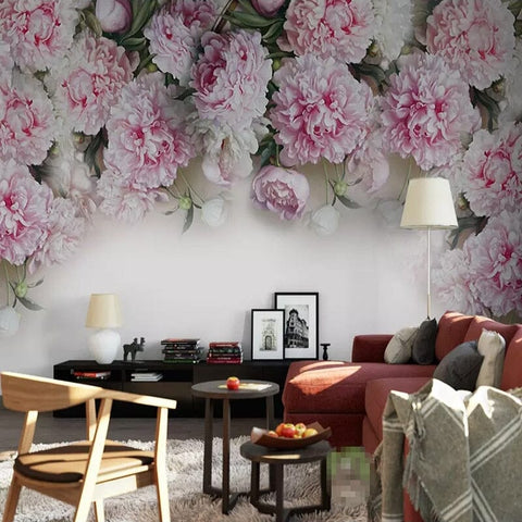 Image of Romantic Peony Flowers Wallpaper Murals, Custom Sizes Available Wall Murals Maughon's Waterproof Canvas