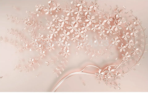 Image of Rose Gold 3D Flowering Branch Wallpaper Mural, Custom Sizes Availalble Maughon's