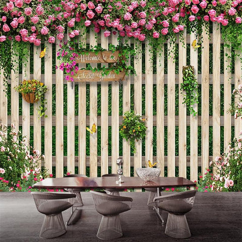 Image of Rose Trellis on Wooden Wall Wallpaper Mural, Custom Sizes Available Household-Wallpaper Maughon's
