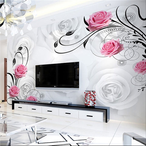 Image of Roses and White Background Wallpaper Mural, 2 Options, Custom Sizes Available Wall Murals Maughon's B