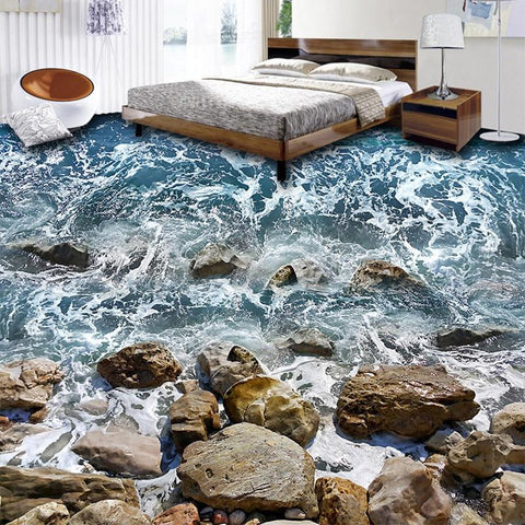 Image of Rough Water Splashing Stones Self Adhesive PVC Vinyl Floor Mural, Custom Sizes Available Floor Murals Maughon's