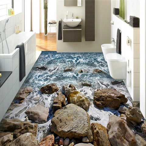 Image of Rough Water Splashing Stones Self Adhesive PVC Vinyl Floor Mural, Custom Sizes Available Floor Murals Maughon's