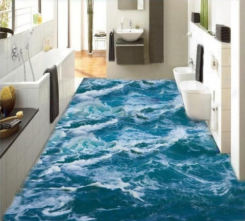 Image of Rough Waves PVC Vinyl Floor Mural, Self Adhesive, Custom Sizes Available