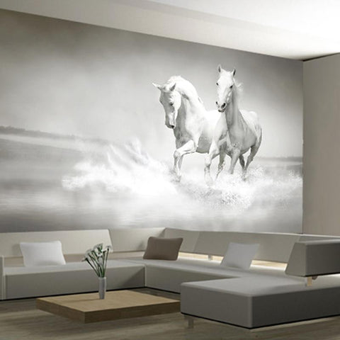 Image of Running White Horses Wallpaper Mural, Custom Sizes Available Maughon's
