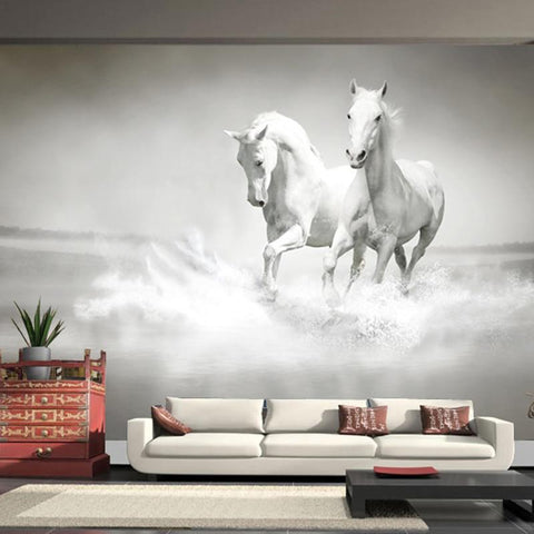 Image of Running White Horses Wallpaper Mural, Custom Sizes Available Maughon's