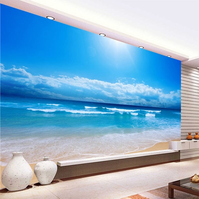 Sandy Beach and Beautiful Clouds Wallpaper Mural, Custom Sizes Available Wall Murals Maughon's