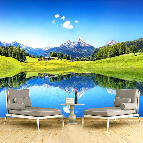 Image of Scenic Mountain and Lake Reflection Wallpaper Mural. Custom Sizes Available Household-Wallpaper Maughon's