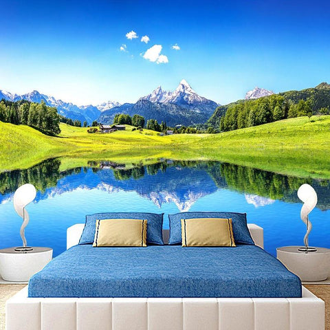 Image of Scenic Mountain and Lake Reflection Wallpaper Mural. Custom Sizes Available Household-Wallpaper Maughon's