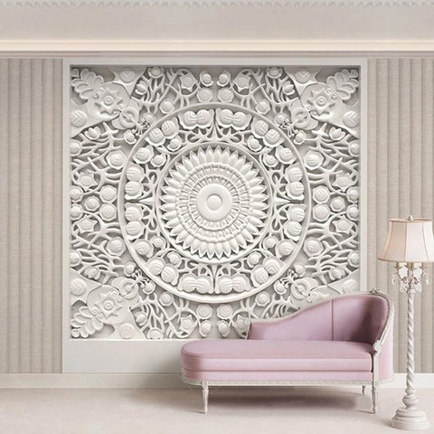Image of Sculpted Round Medallion Design Wallpaper Mural, Custom Sizes Available Maughon's