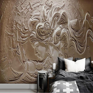 Sculptured Lady with Flowing Hair Wallpaper Mural, Custom Sizes Available