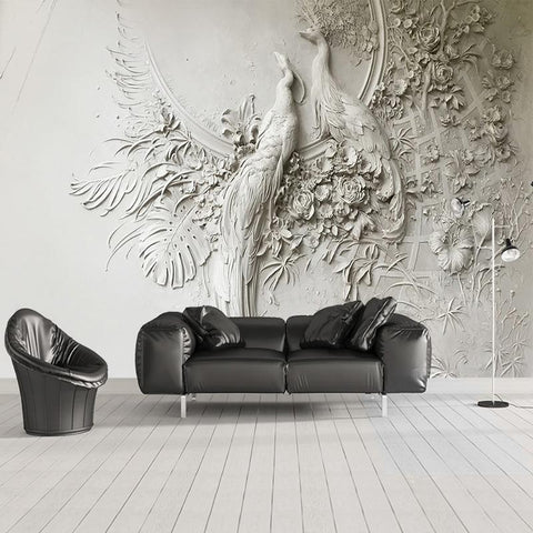 Image of Sculptured Peacock Wallpaper Mural, Custom Sizes Available Maughon's