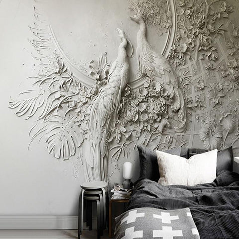 Image of Sculptured Peacock Wallpaper Mural, Custom Sizes Available Maughon's
