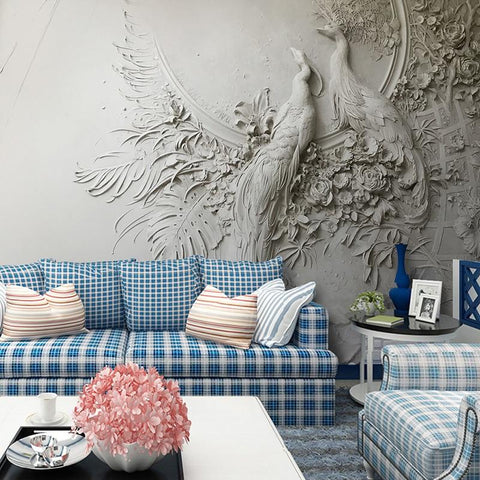 Image of Sculptured Peacock Wallpaper Mural, Custom Sizes Available Maughon's