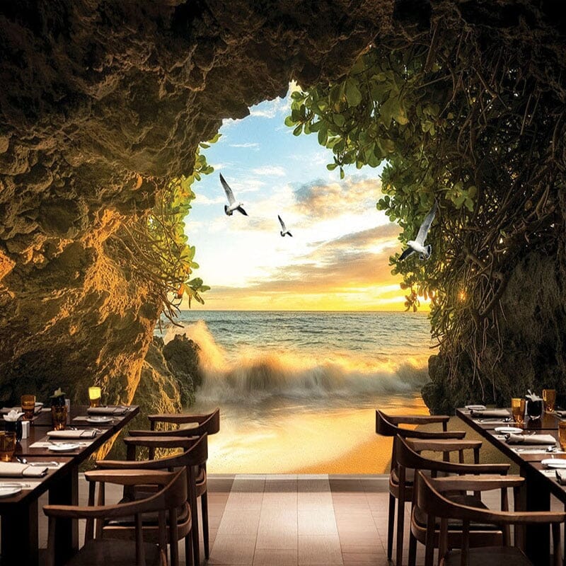 Seaside Cave at Sunset Wallpaper Mural, Custom Sizes Available Wall Murals Maughon's