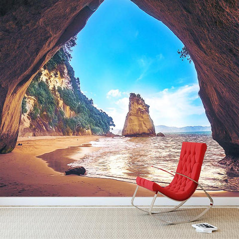 Image of Seaside Cave With Beach Wallpaper Mural, Custom Sizes Available Household-Wallpaper Maughon's 