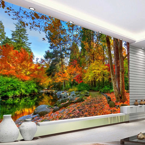 Image of Self Adhesive Autumn Forest Walking Path Wallpaper Mural, Custom Sizes Available Wall Murals Maughon's