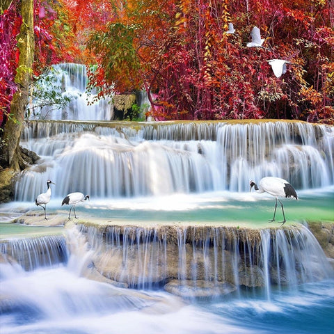 Image of Self Adhesive Cascading Waterfall In Spring Bathroom Mural, Custom Sizes Available Wall Murals Maughon's