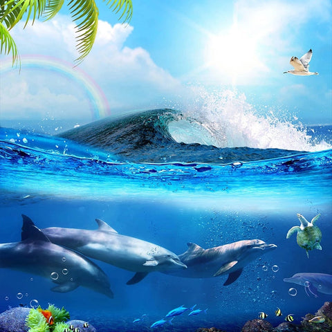 Image of Self-Adhesive Dolphin Pod Bathroom Mural, Custom Sizes Available Wall Murals Maughon's