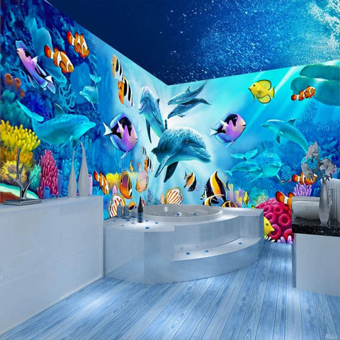 Image of Self-Adhesive Dolphins and Tropical Fish Wallpaper Mural, Custom Sizes Available Wall Murals Maughon's