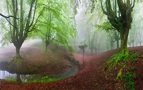 Image of Self Adhesive Foggy Forest Stream Bathroom Mural, Custom Sizes Available Wall Murals Maughon's